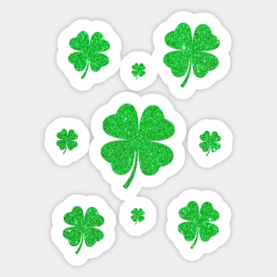 St Patricks Day, 4 Leaf Bright Green Faux Glitter Clovers Sticker